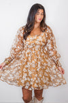 mustard overlay floral dress