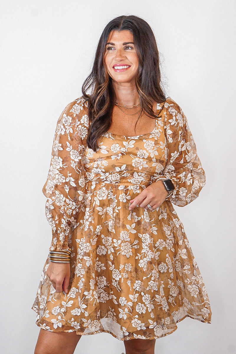 mustard overlay floral dress