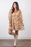 mustard overlay floral dress