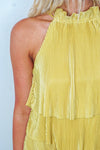 yellow satin pleated romper