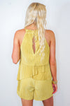 yellow satin pleated romper