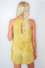 yellow satin pleated romper