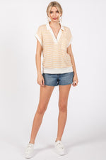 Ces Femme & Time After Time Mustard yellow and ivory striped top with collar in textured knit