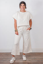 my heart textured cream pants set