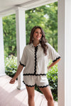 natural linen ric rac scalloped shorts set