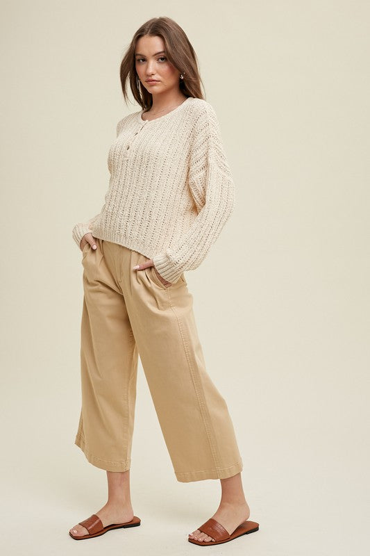 Wishlist Crocheted boxy cropped sweater top in natural