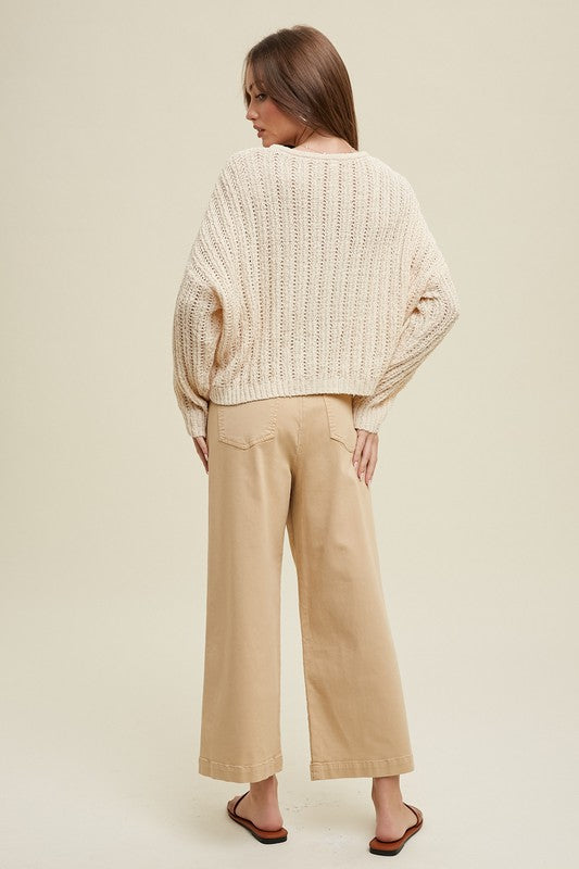 Wishlist Crocheted boxy cropped sweater top in natural