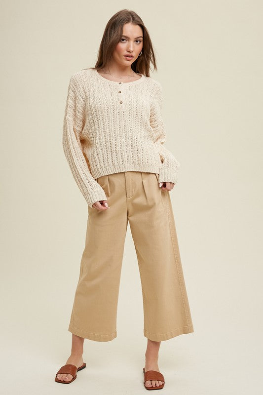 Wishlist Crocheted boxy cropped sweater top in natural