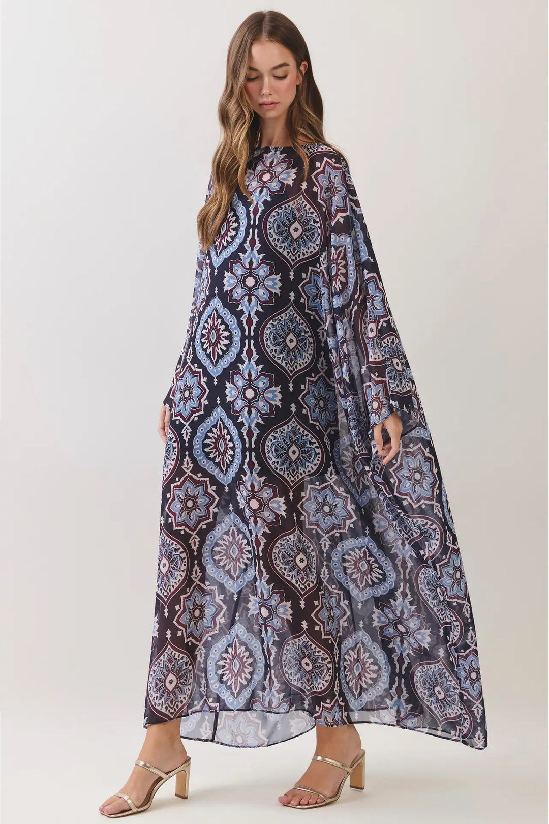 oversized caftan medallion navy maxi dress
