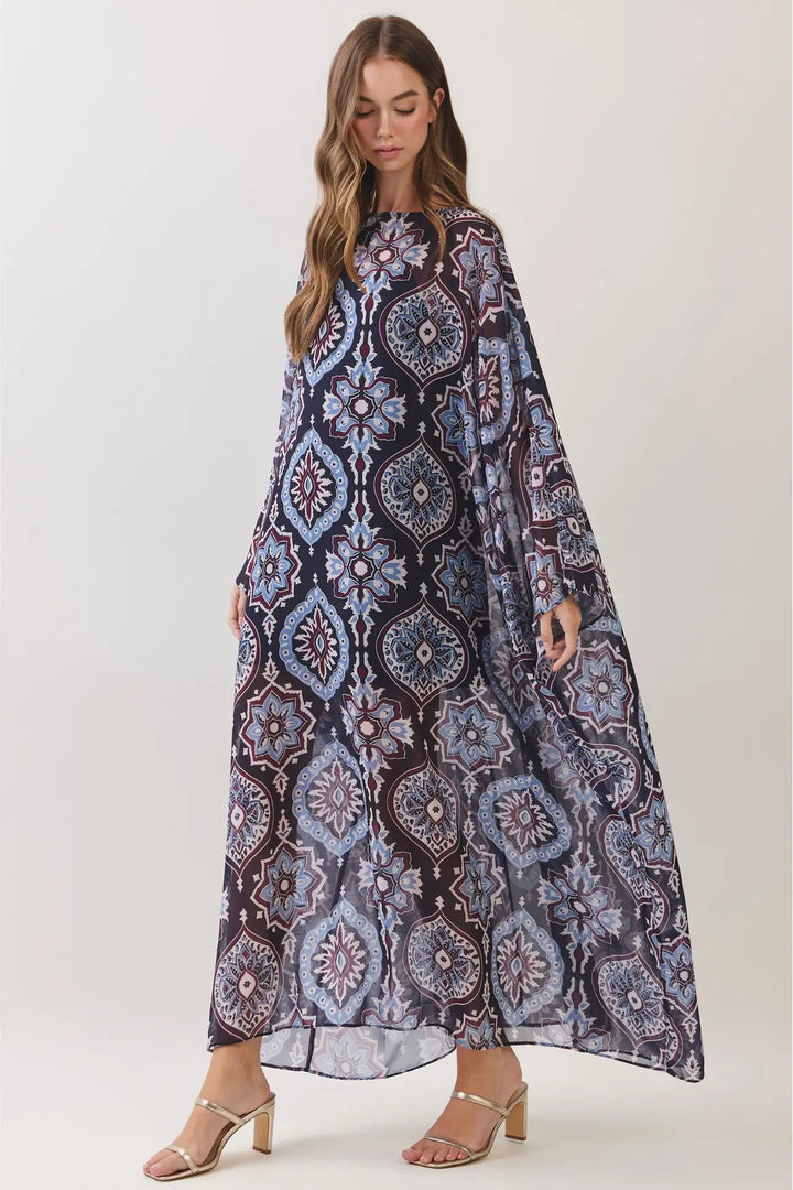 oversized caftan medallion navy maxi dress