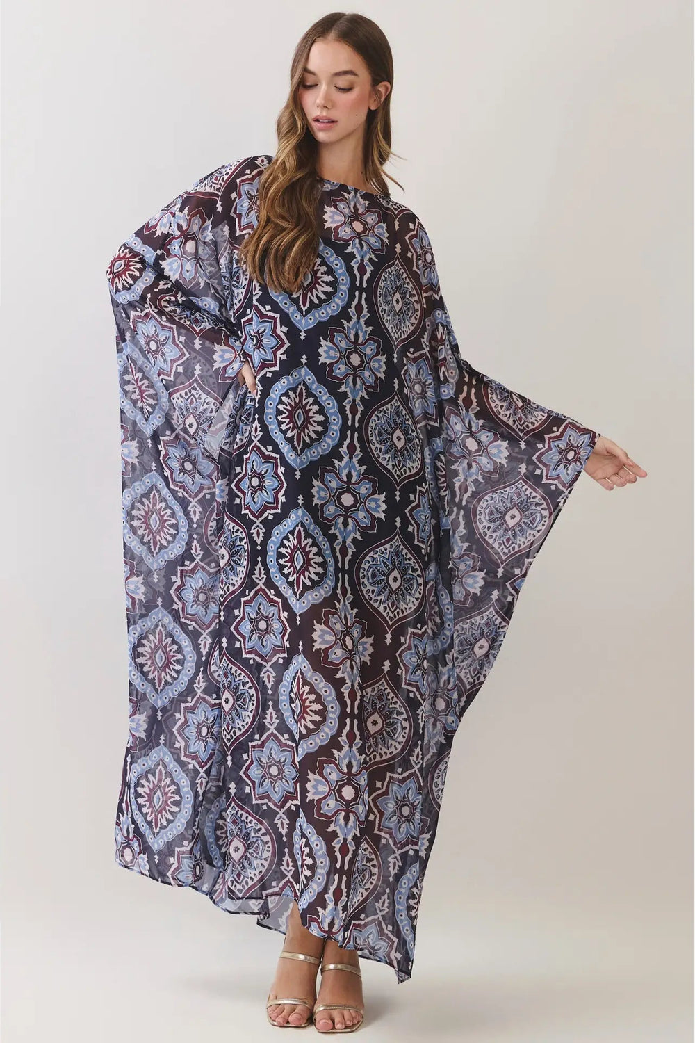 caftan medallion navy burgundy maxi dress