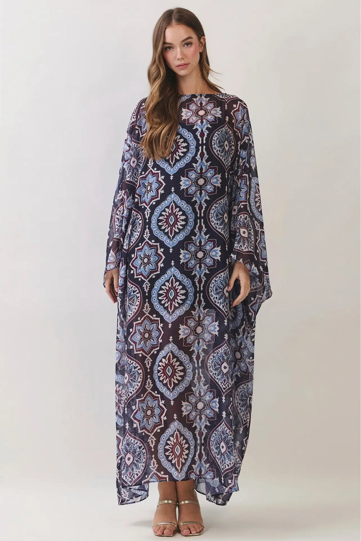 caftan medallion navy maxi dress