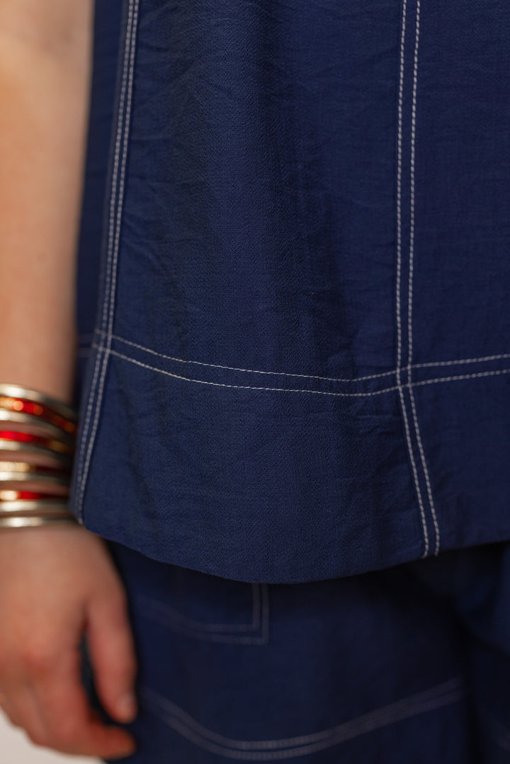 navy blue white stitching sleeveless top