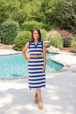 navy striped nautical midi dress