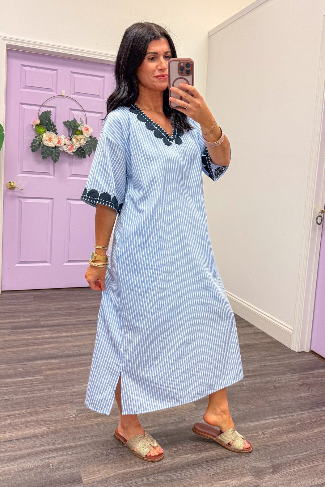 navy white striped beachy dress