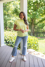 lime mock neck short sleeve sweater