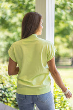 lime mock neck short sleeve sweater