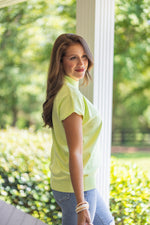 lime mock neck short sleeve sweater