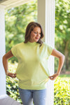 lime mock neck short sleeve sweater