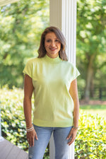 lime mock neck short sleeve sweater