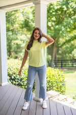 lime mock neck short sleeve sweater