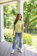 lime mock neck short sleeve sweater