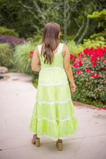 summer lime green ric rac scalloped piping maxi