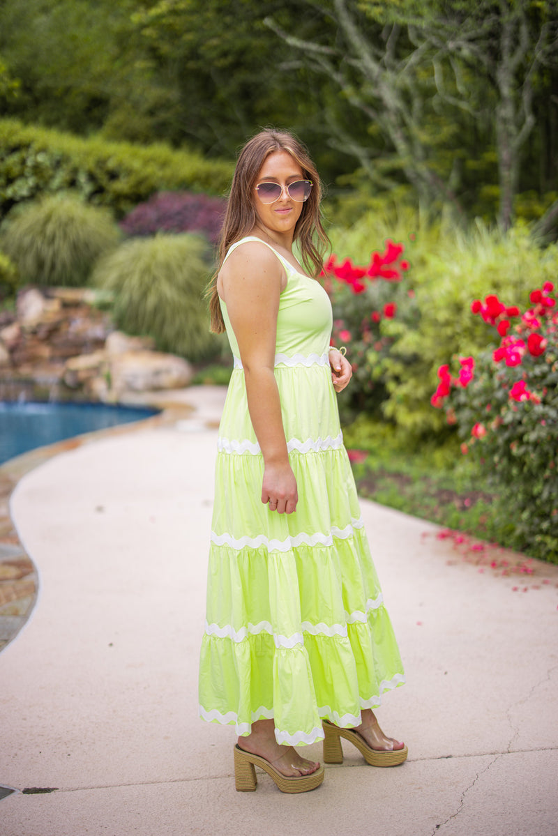 summer lime green ric rac scalloped piping maxi