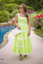 summer lime green ric rac scalloped piping maxi