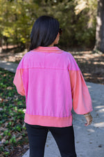 neon pink coral quarter zip pullover