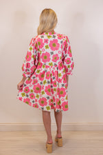 neon pink floral babydoll mini dress