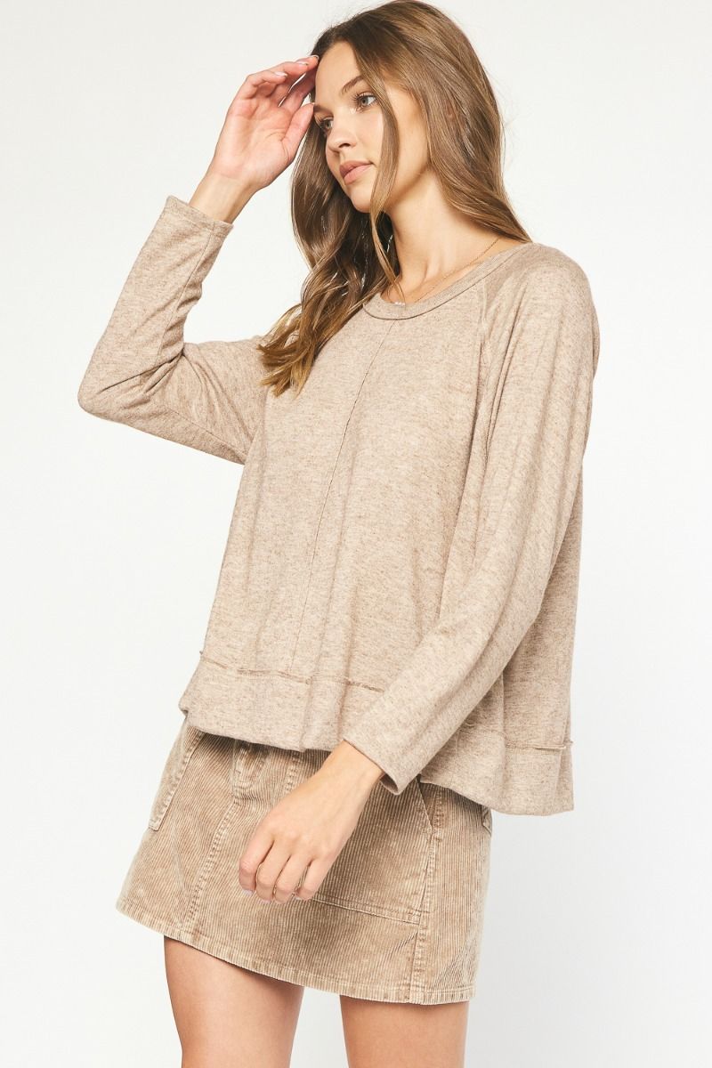 oatmeal long sleeve knit top entro