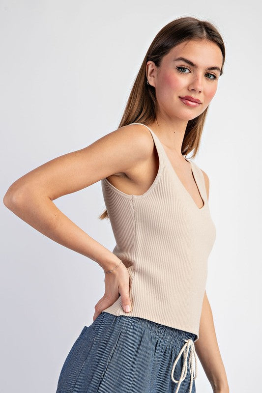 ee:some Oatmeal ribbed knit sleeveless tank top