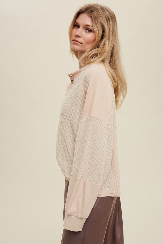 Wishlist Oatmeal soft waffle knit long sleeve top