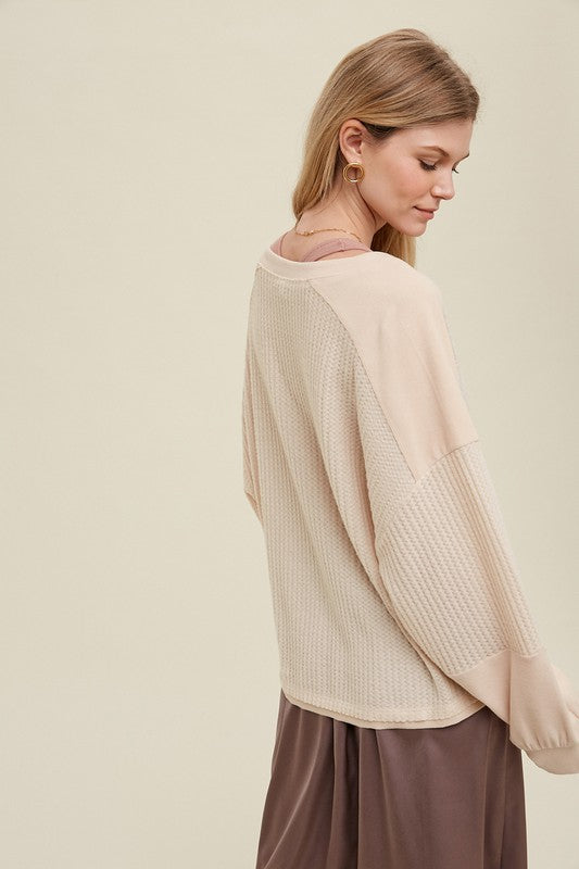 Wishlist Oatmeal soft waffle knit long sleeve top