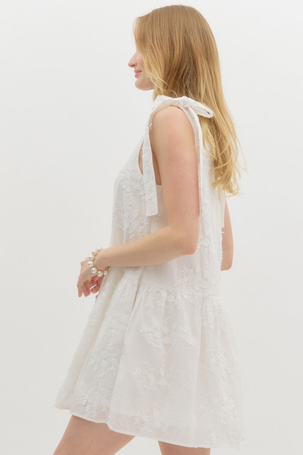 Entro Off white sleeveless dress with off white embroidered floral print