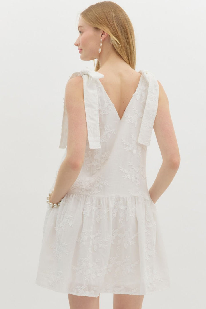 Entro Off white sleeveless dress with off white embroidered floral print