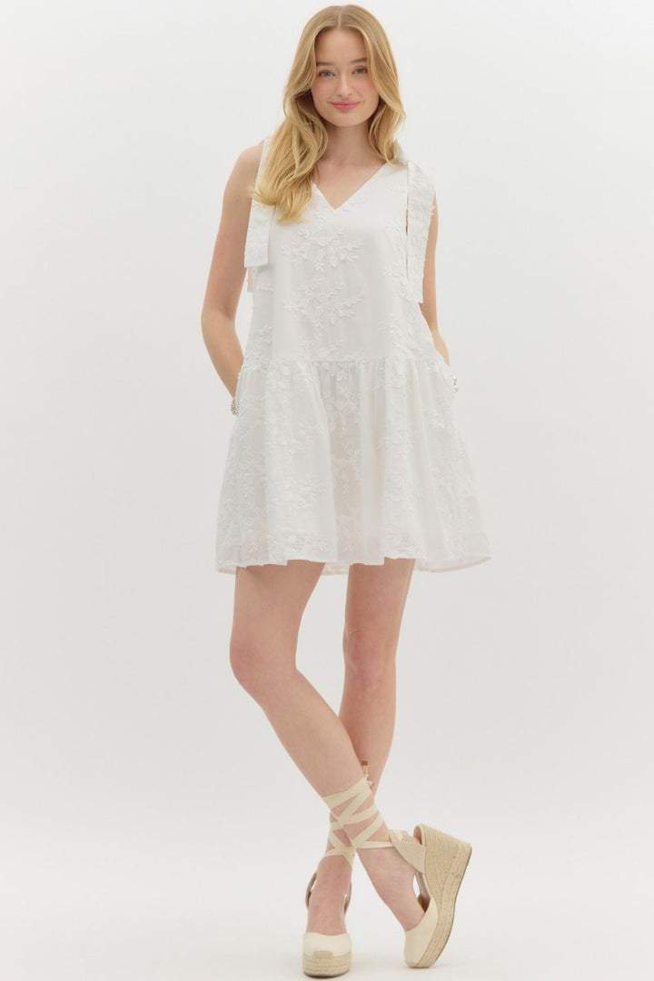 Entro Off white sleeveless dress with off white embroidered floral print