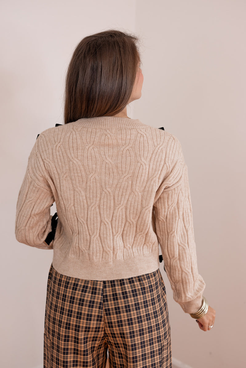 tan black bow detail sweater