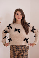 tan black bow detail sweater