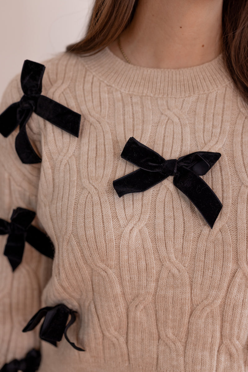 tan black bow detail sweater