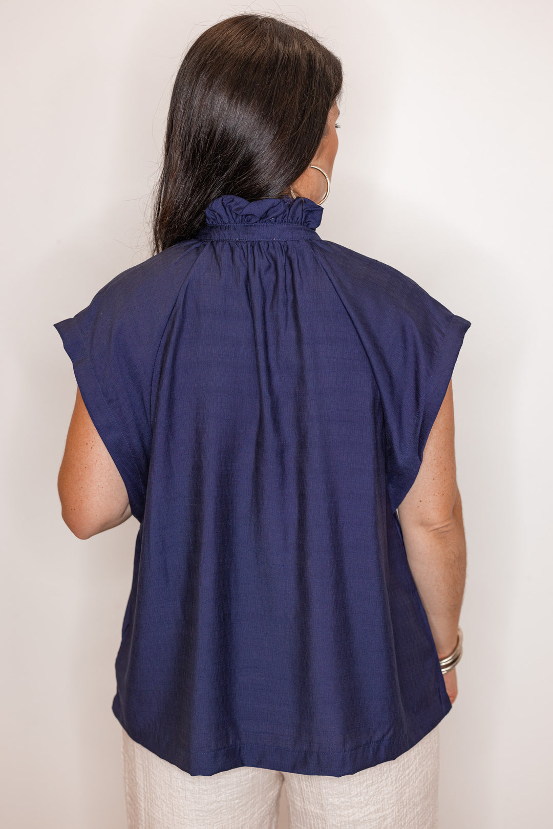women's navy linen blouse