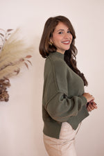 olive green mock neck cropped sweater