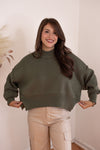 olive green mock neck cropped sweater