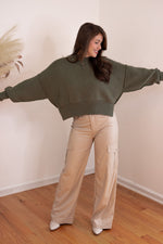 olive green mock neck cropped sweater