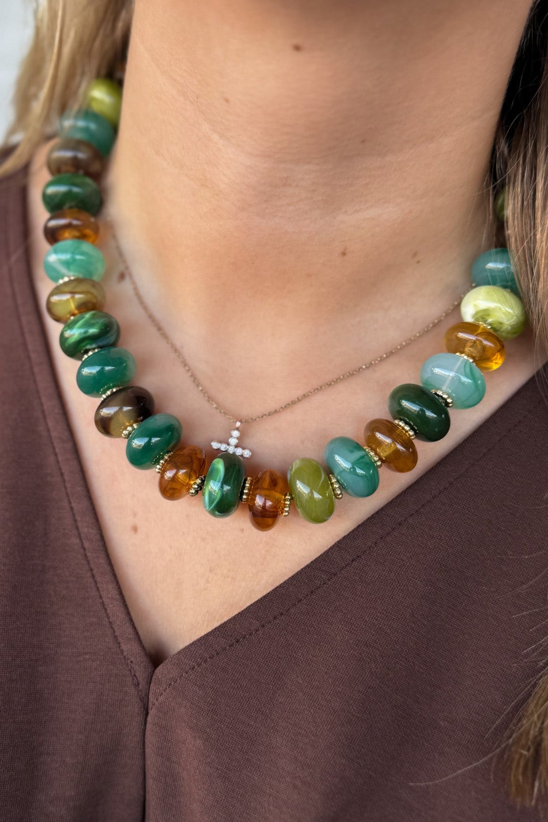 olive green chartreuse beaded necklace