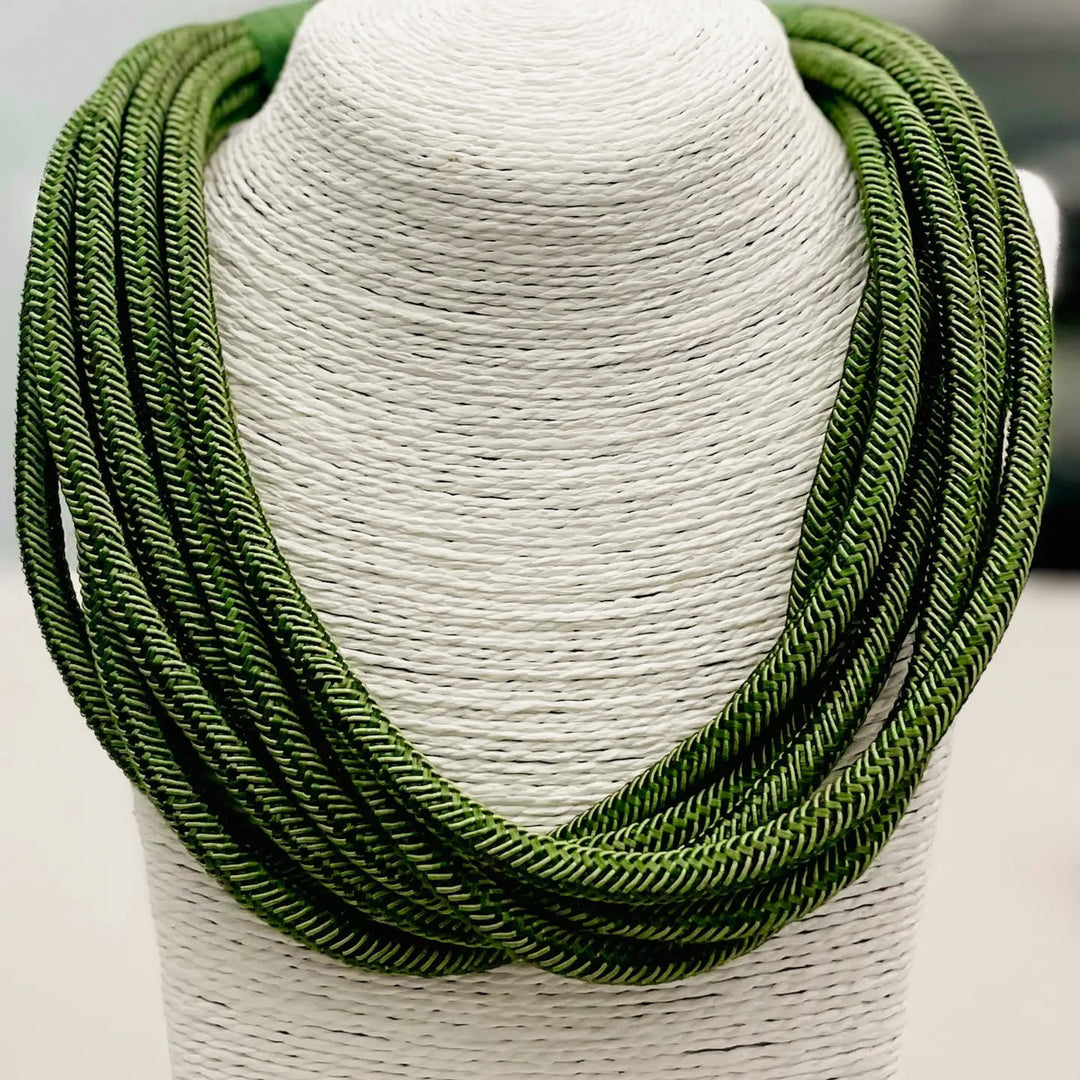 olive green layered rope slub necklace