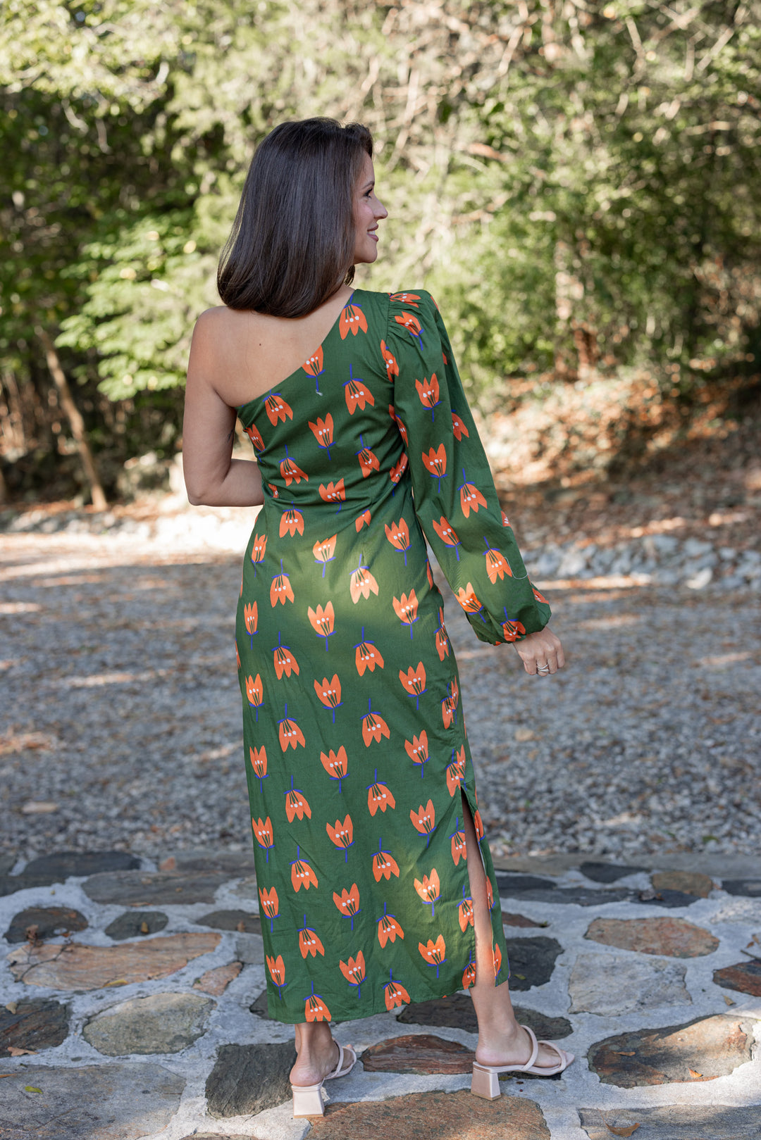 Karlie olive one shoulder floral maxi dress