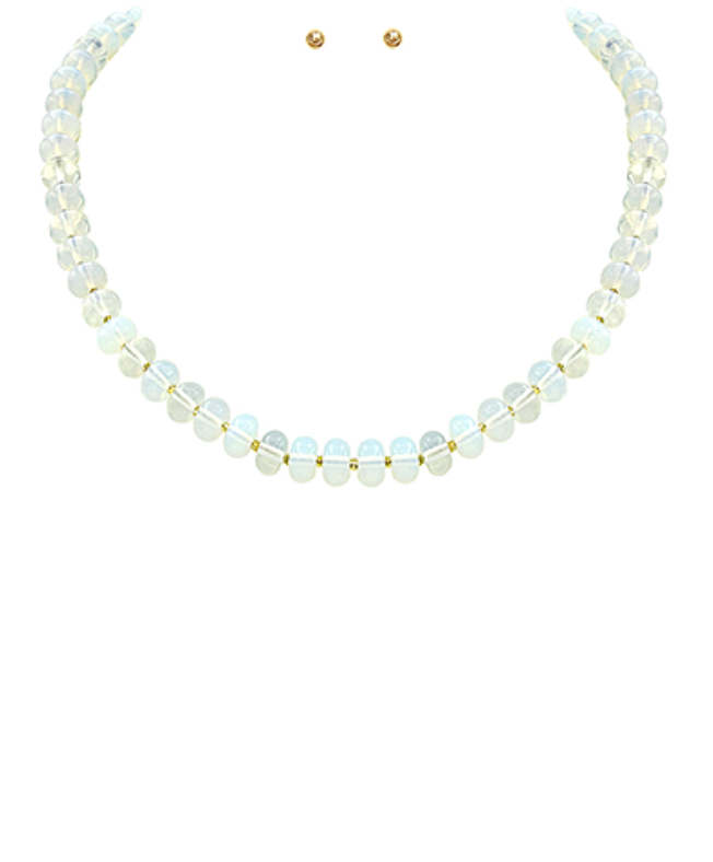 opal white beaded necklace