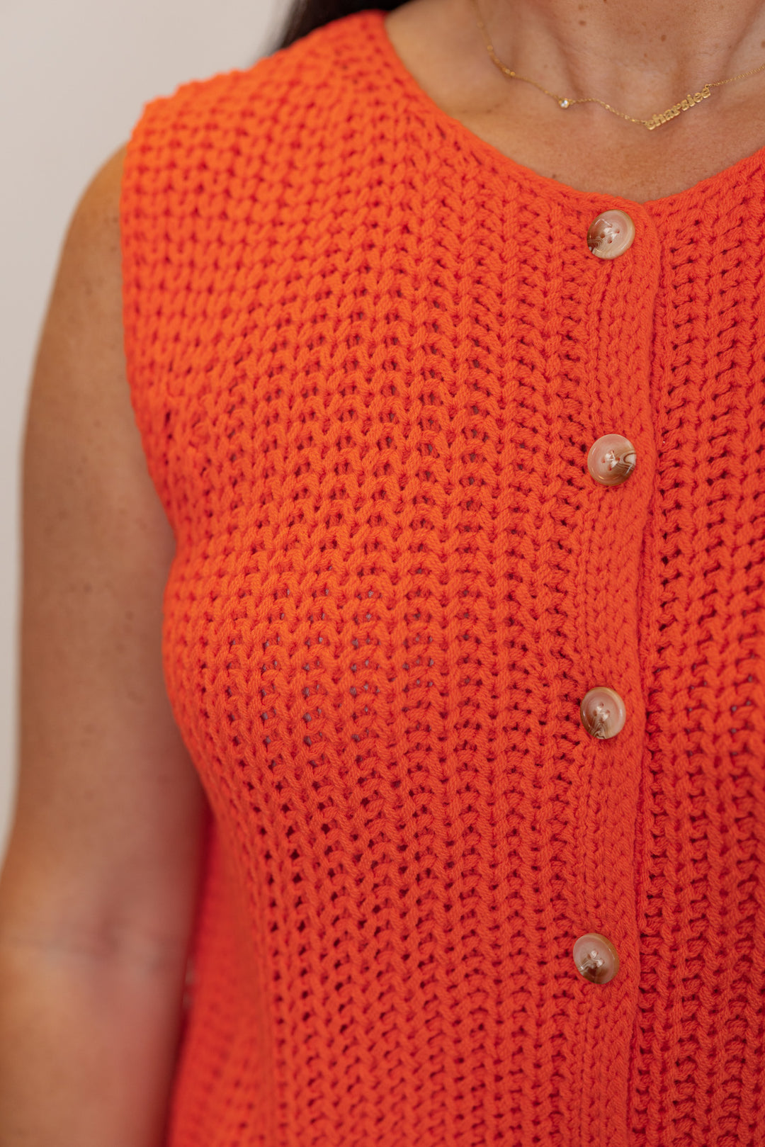 orange knit sleeveless sweater cardigan top